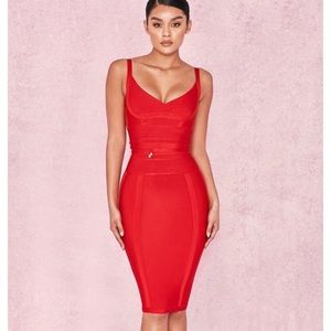 House of CB Red Tie Waist Bandage Dress